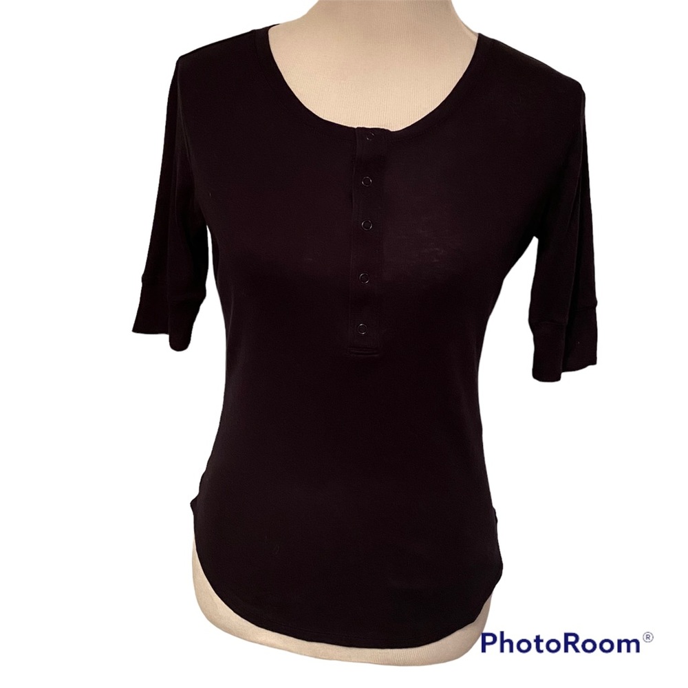 VINCE TOP TEE SHORT SLEEVE SNAP PLACKET ROUND NECK DARK BLUE COTTON SIZE M